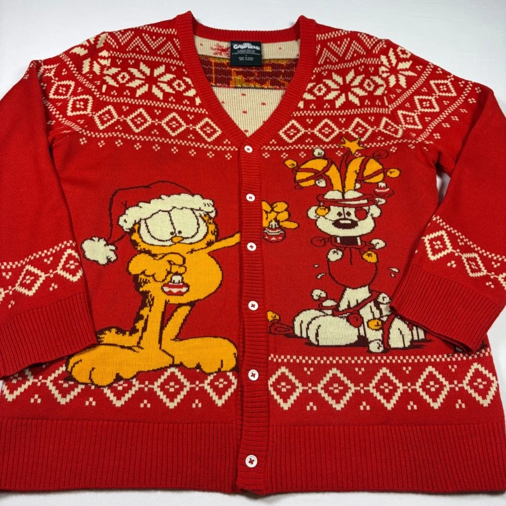 Garfield Cardigan Christmas Ugly Sweater Party Retro Cartoon 90s Nostalgia Odie